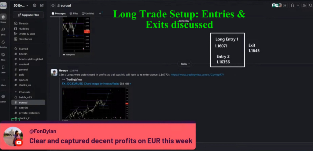 Euro long trade entries and exits discussed